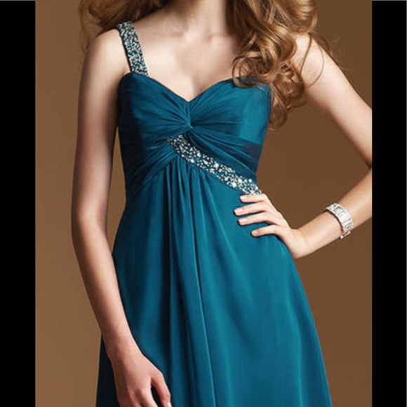 Teal knee length chiffon - Picture 4 of 13